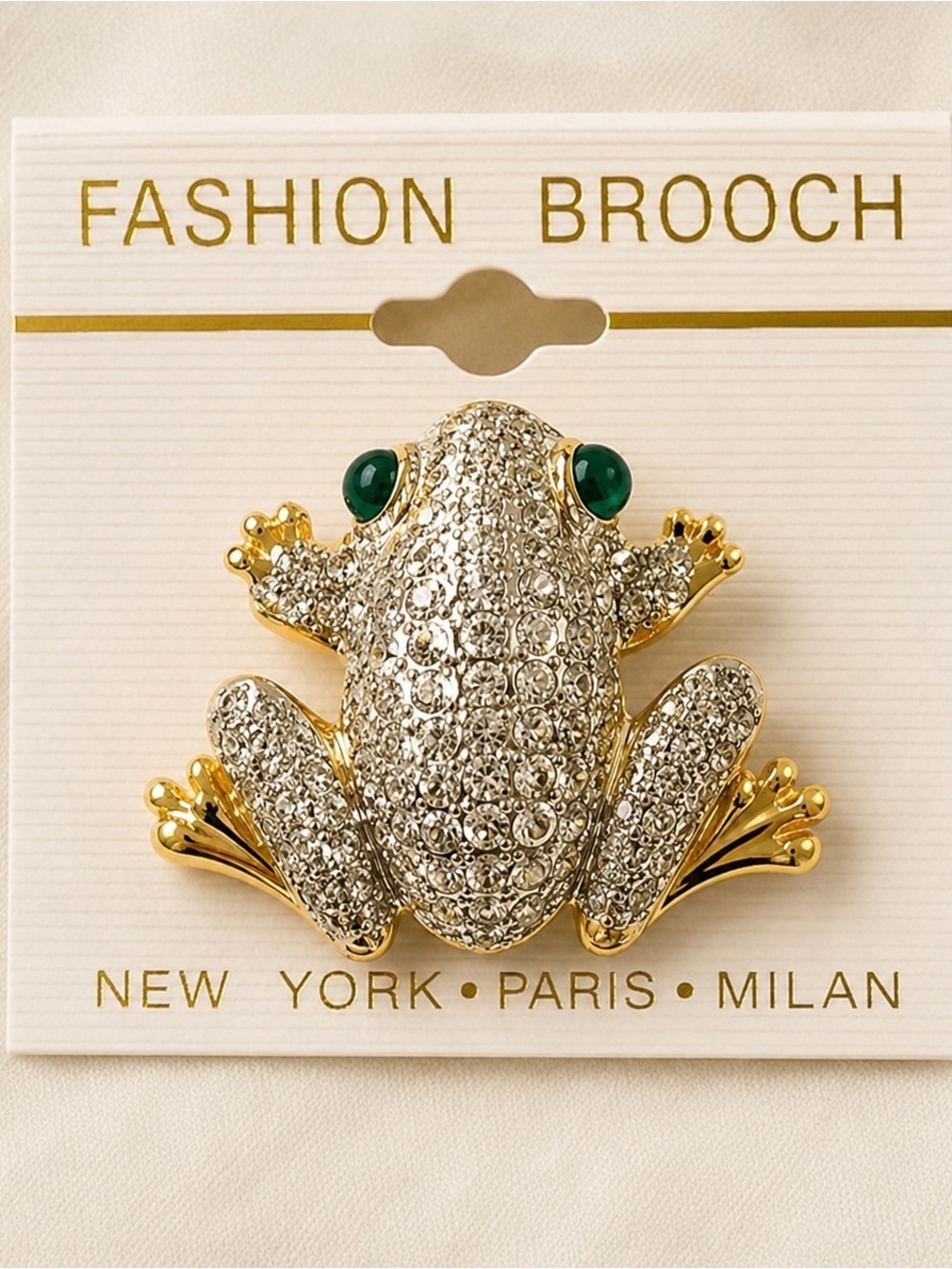 Vintage Frog Brooch Rhinestone Gold Tone Fashion Pin Statement Jewelry